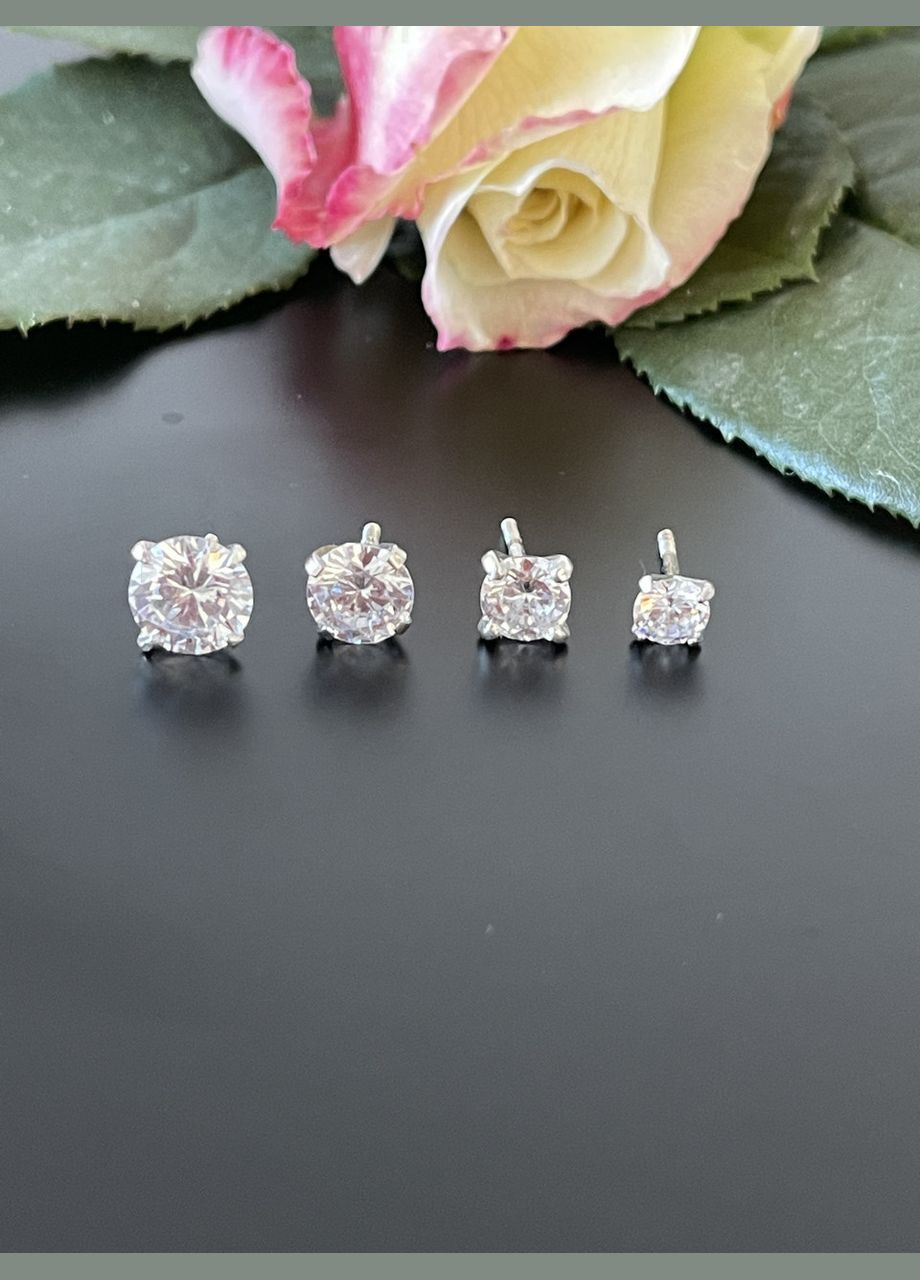 Гвоздики срібні в родії із кубічним цирконієм No Brand (323651782)