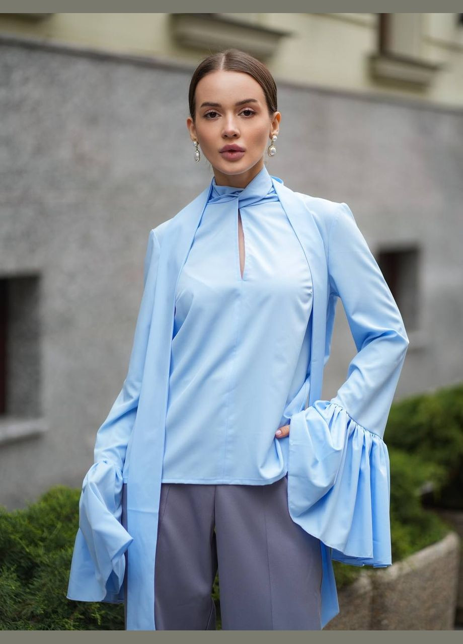 Голубая блуза в стиле бохо с воланами Україна