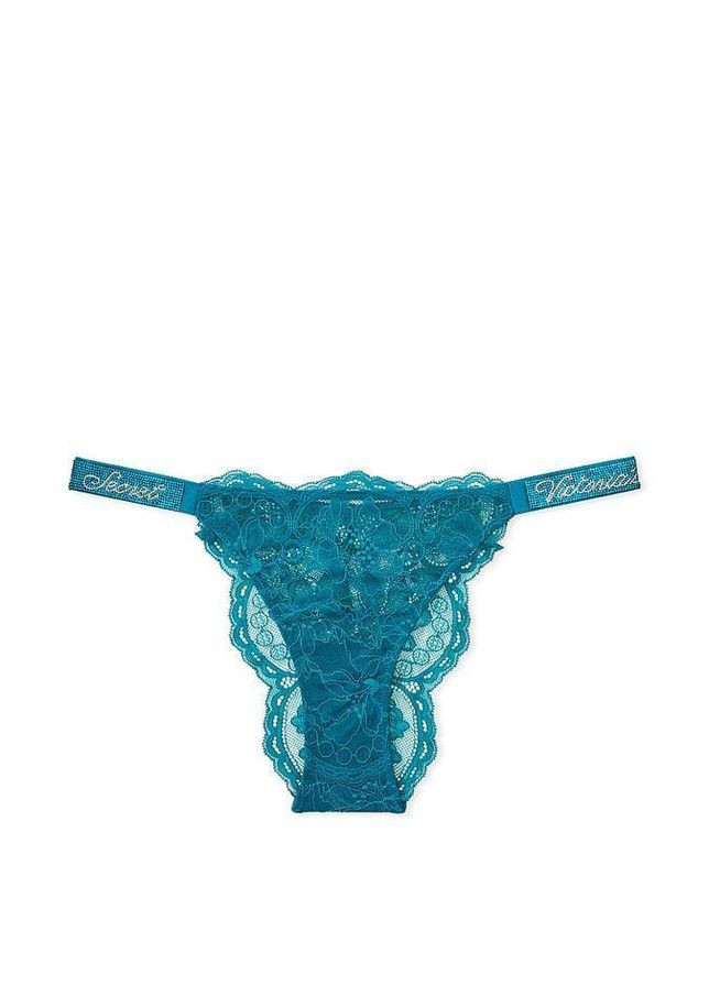 Синій демісезонний комплект (бюстгальтер з пушап + трусики бразиліани зі стразами) 80d/m синій Victoria's Secret