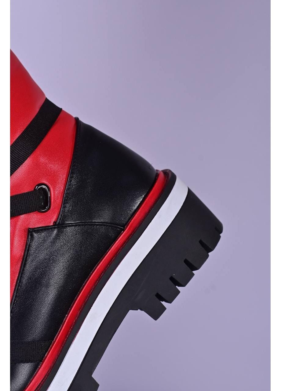 Зимние ботинки женские зимние черные с красным берцы No Brand без декора из искусственной кожи