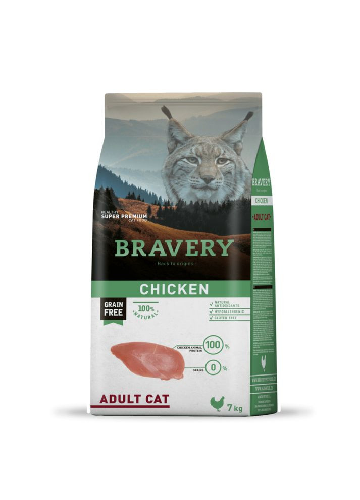 Chicken Adult Cat, сухий корм для дорослих котів, з куркою 7 kg Bravery (336434445)