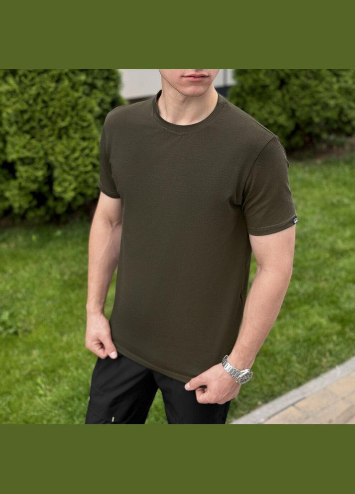 Оливкова стильна чоловіча однотонна футболка олива з коротким рукавом Freedom