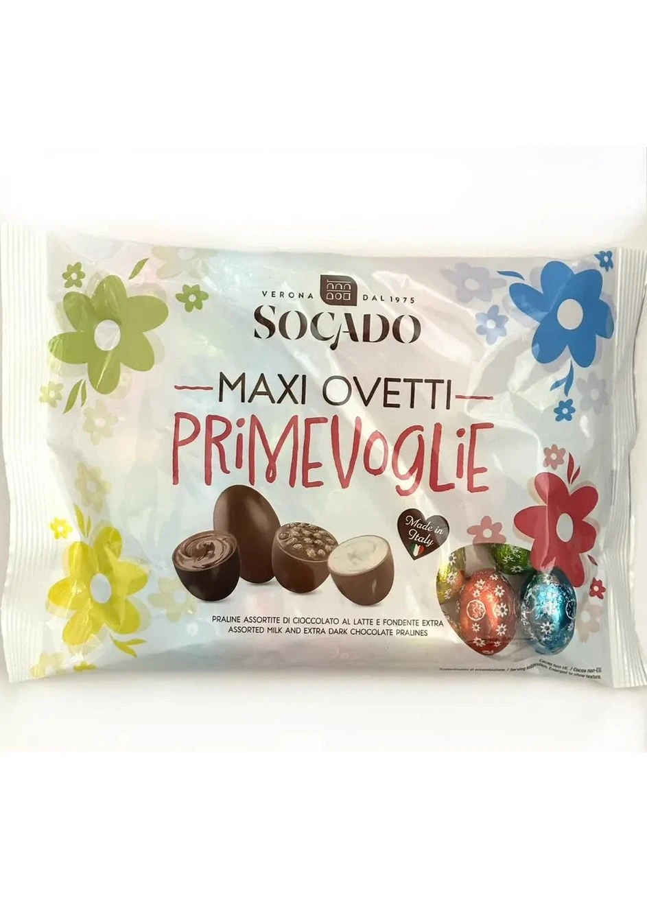 Яйця Шоколадні Великодні Ovetti Maxi Ovetti Primevoglie Assortiti Сокадо Оветті Пасхальні в фользі Асорті Пакет 450г Socado (330619330)