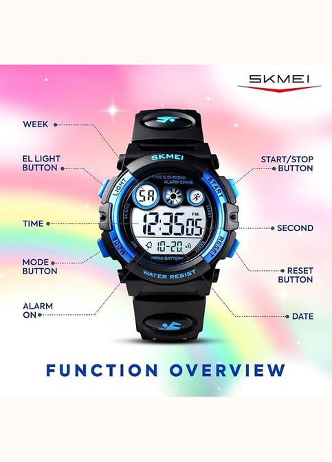 Дитячий електронний спортивний годинник, водонепроникний, LED підсвітка, секундомір, чорний стильний годинник Skmei (325244438)