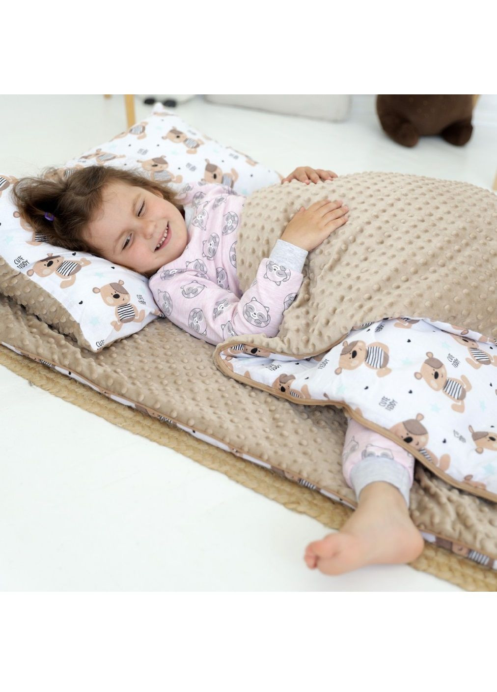 Детский спальный мешок для детей на молнии с подушкой чехлом для хранения переноски (479328-Prob) Мишки размер S Unbranded (317216625)