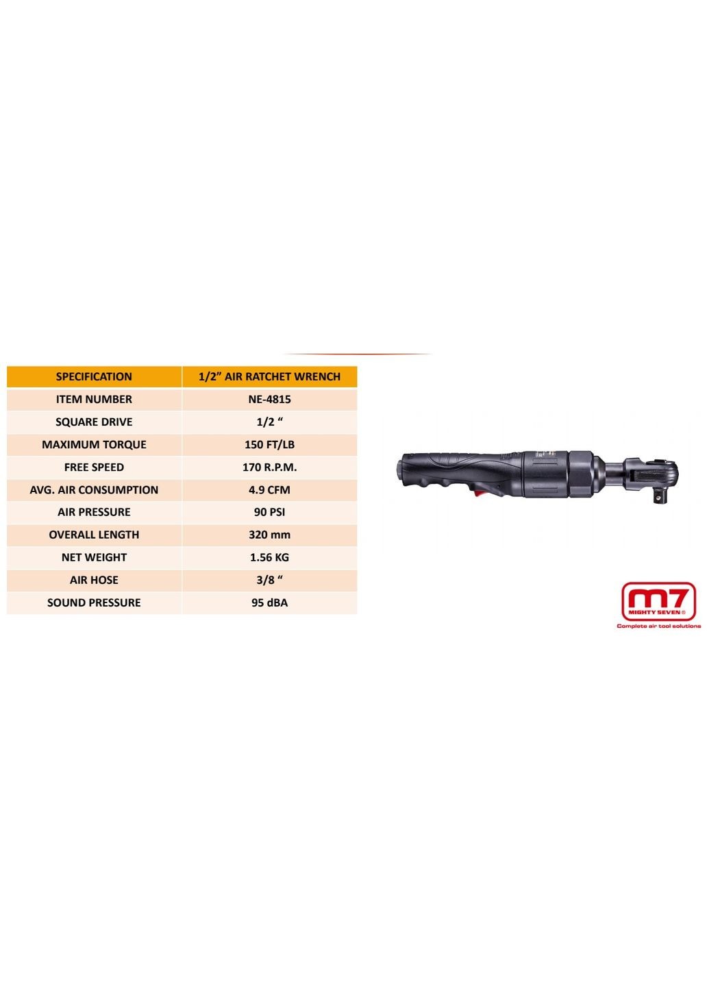 Пневмотрещітка 1/2" 200 Нм 170 об/хв M7 (351361677)