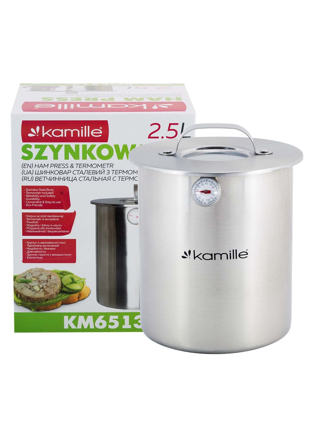 Шинкарня шинковар прес для приготування домашньої шинки із нержавіючої сталі з термометром 2.5 л KM-6513 Kamille (341724437)