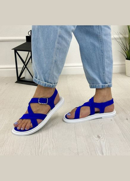 Босоніжки жіночі замшеві на низькому ходу. Колір електрик. 38 розмір Vasha para (303932090)