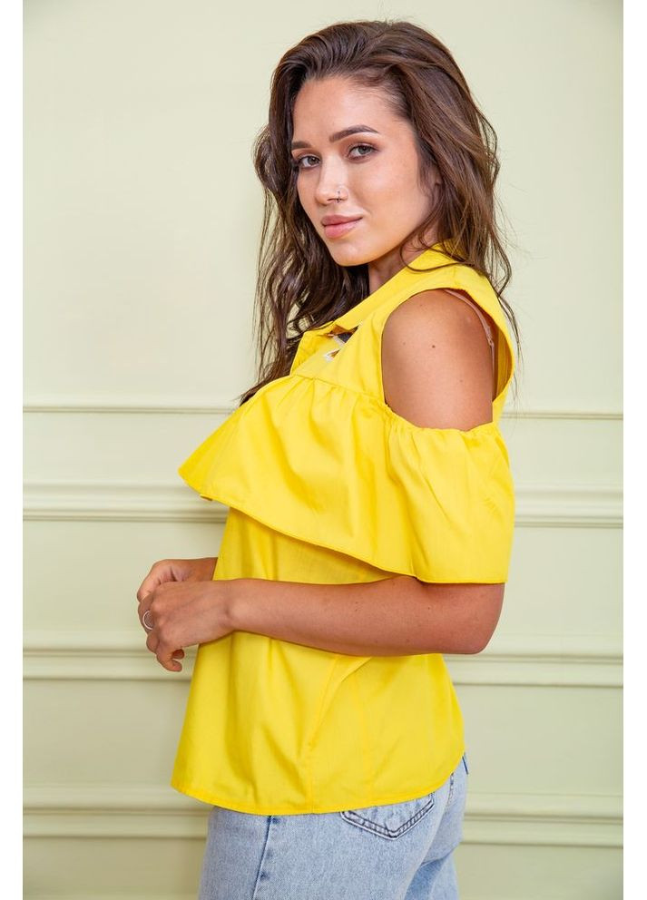 Жовта ошатна блуза з рюшею, персикового кольору, 172r23-1 Ager