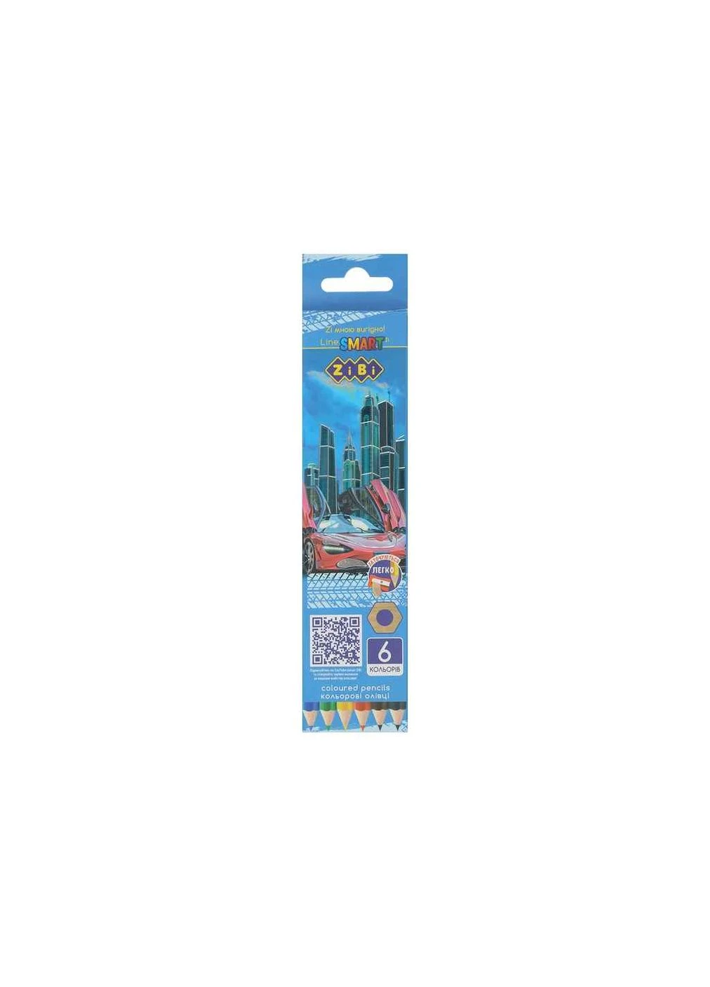 Карандаши цветные 6цв., МАШИНКА, шестигранный, SMART Line ТМ ZiBi No Brand (387317727)