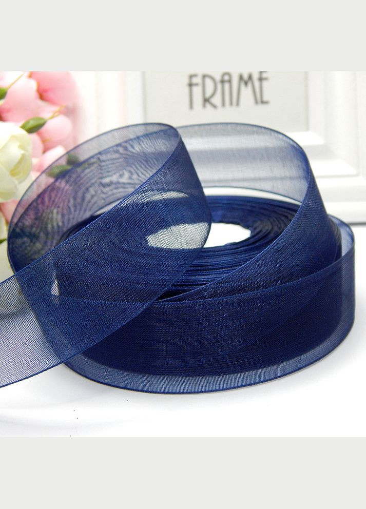 Лента из органзы, капроновая, 2,5 см, темно-синяя No Brand (340485074)