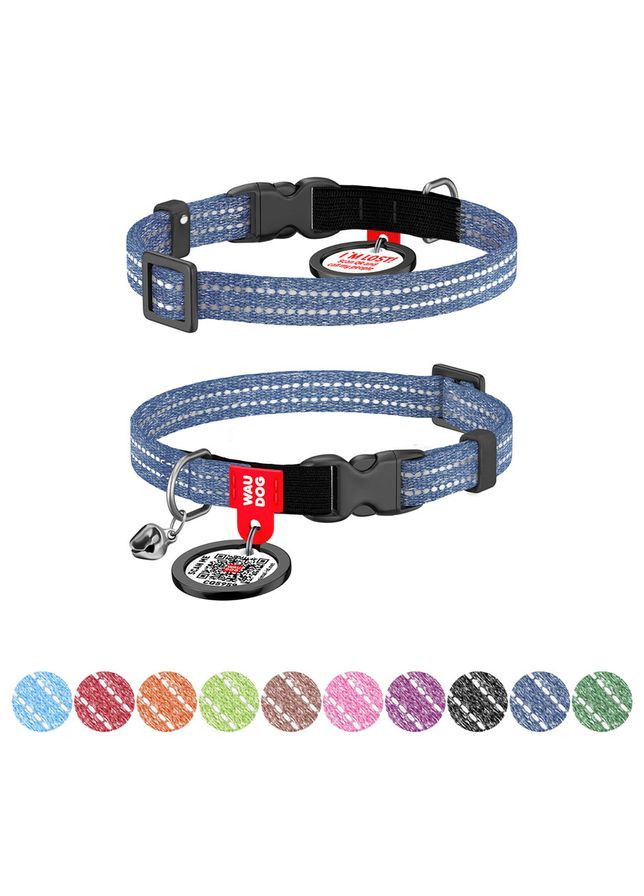 Ошейник для котов из восстановленного хлопка Re-cotton с QR паспортом, светоотражающий, Ш 10 мм, Дл 20-30 см, WAUDOG (330365184)