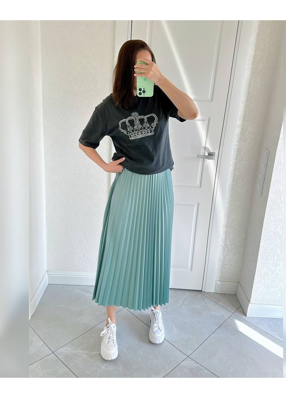 Мятная праздничный, офисная, кэжуал однотонная юбка женская длинная плиссированная Style Point плиссе