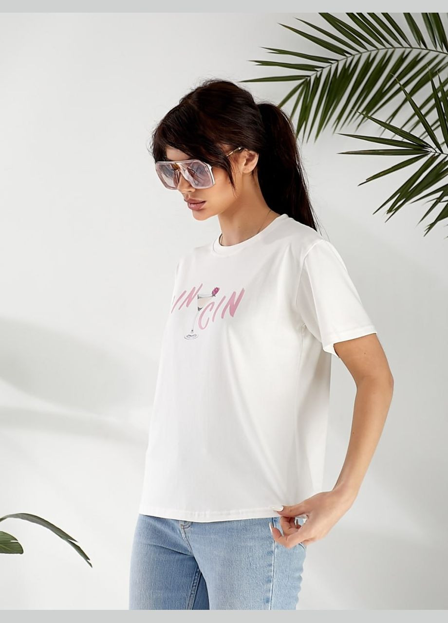 Женская футболка с рисунком молочного цвета 32553 No Brand - (328068842)