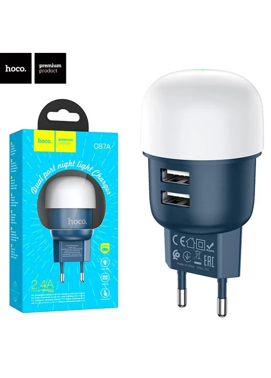 Сетевое зарядное устройство Hoco C87A 2USB 2.4A blue No Brand (354707803)