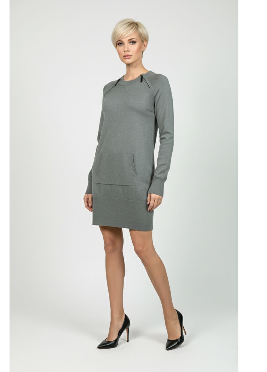 Серое кэжуал платье-туника демисезонное миди we-06242 серый Evona однотонное
