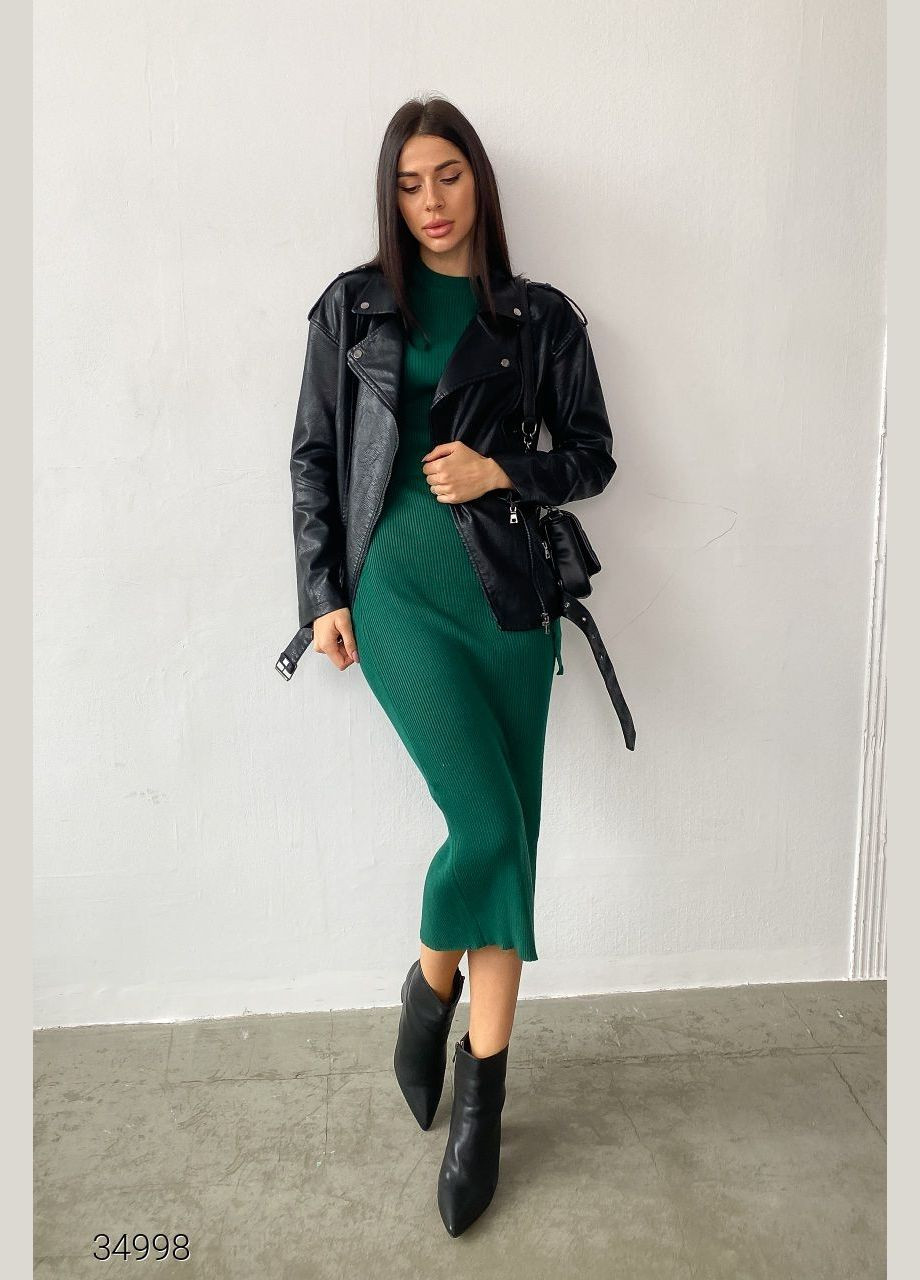 Зелена повсякденний в'язана сукня-водолазка міді в рубчик Liton