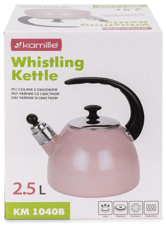 Чайник емальований 2,5л рожевий зі свистком для кухні індукційний чайник для води Kamille (368987652)