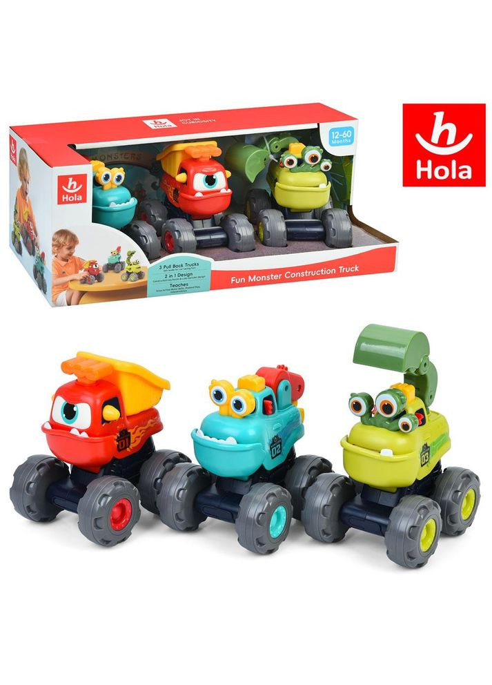 Набор машинок спецтехника 3 шт., инерц., подвижные детали, музыка и свет, батарейки, коробка (HE7911) Hola (360739752)