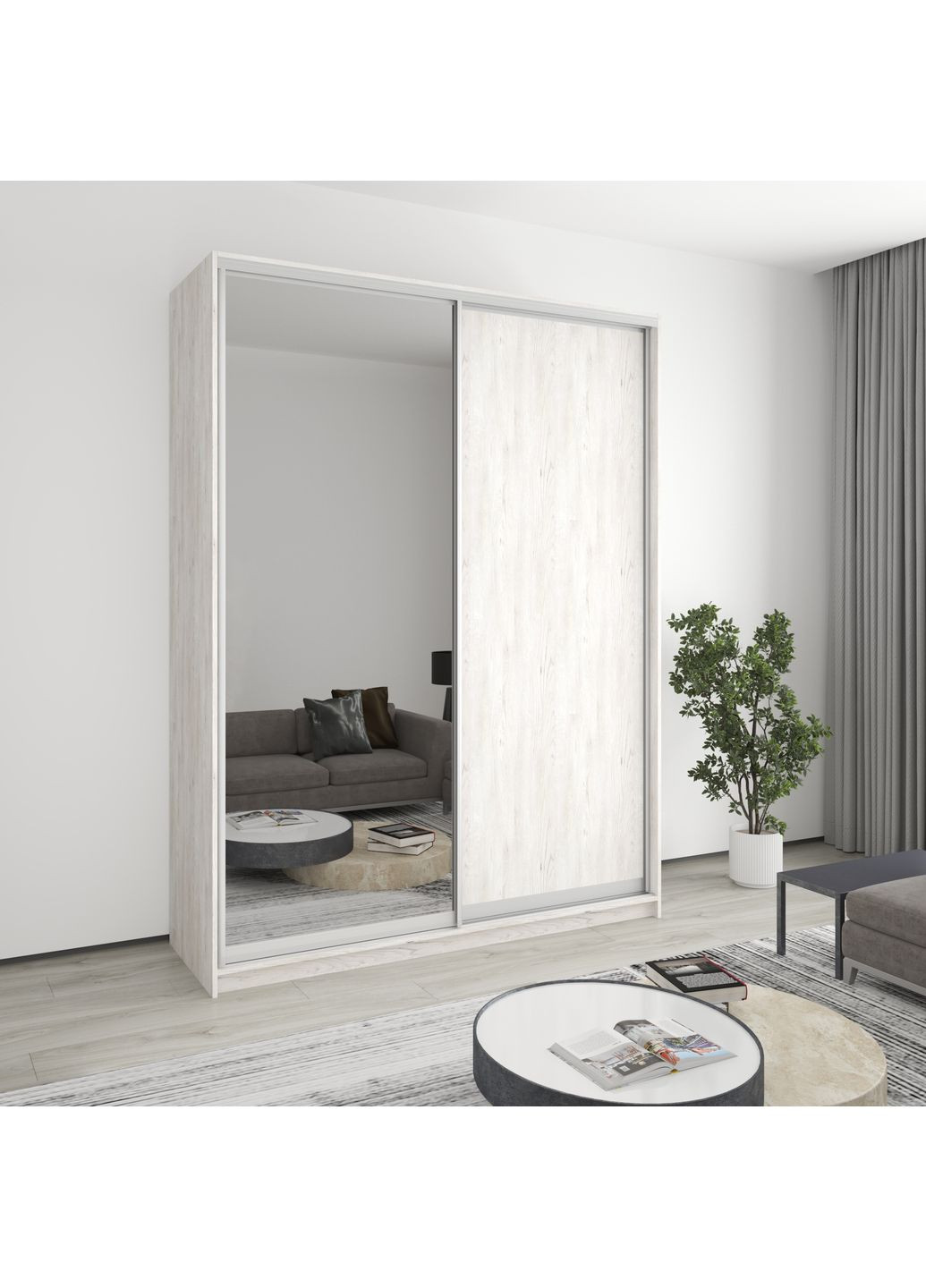 Шафа-купе дводверна Уні AL ДСП/Дзеркало 180x60x240 см Аляска сірий (MBS-3991) MebelStar (359449621)