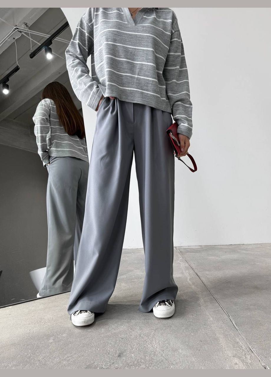 Женские брюки с декоративным шнурком цвет серый р.42 451520 New Trend (282928160)