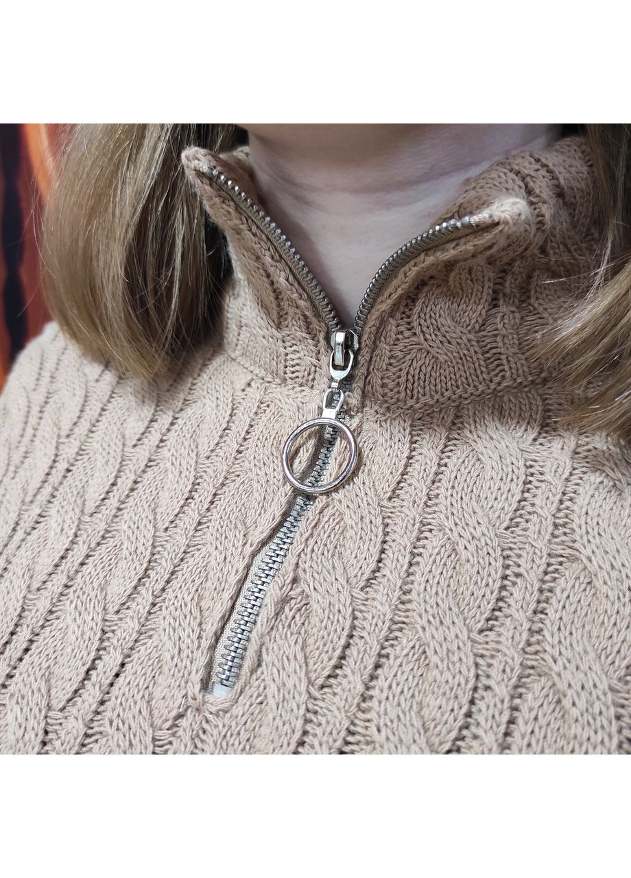 Бежевый зимний свитер женский под горло прямой косичка спущенный рукав 42/46 No Brand