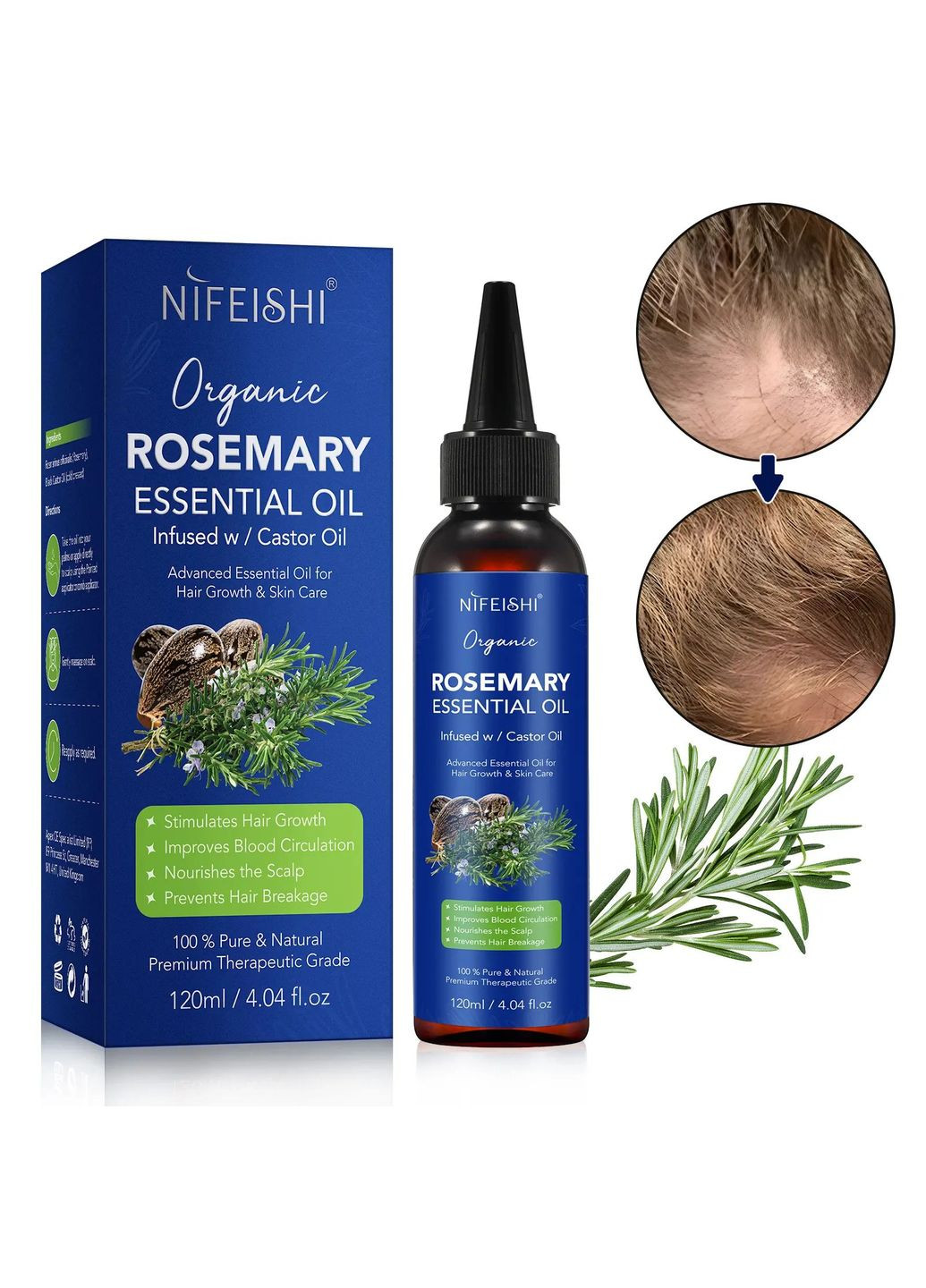 Розмариновое и касторовое масла для роста и питания волос и массажа тела NIFEISHI Rosemary Essential Oil/Castrol Oil 120 ml No Brand (325482449)