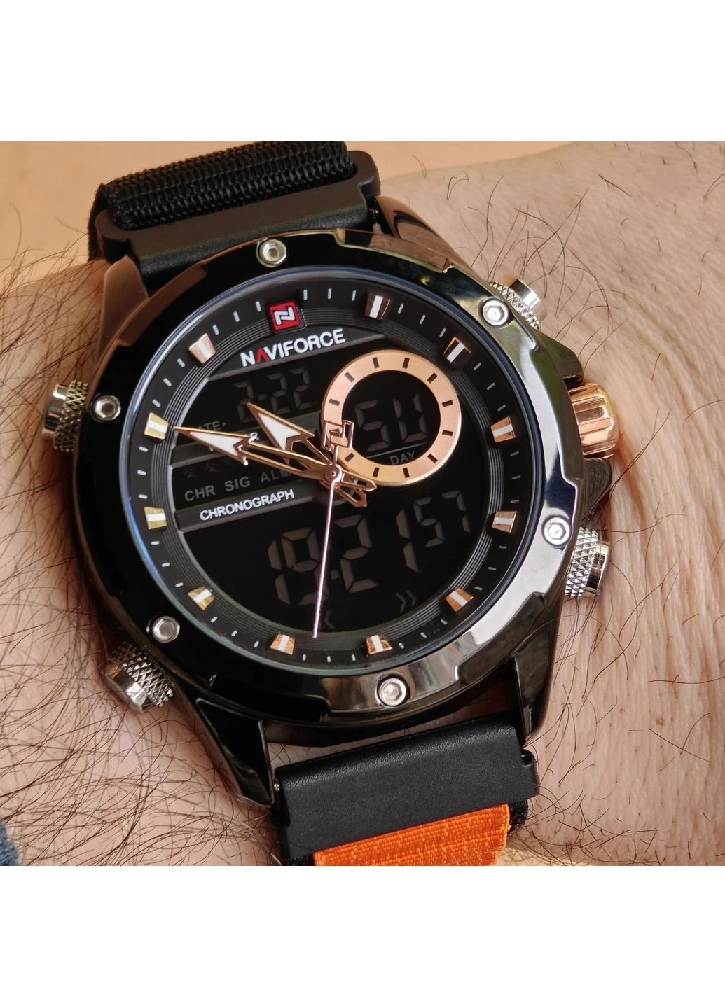 Наручний годинник Naviforce кварцовий шкіряний 22 мм чорний/коричневий No Brand Pride Orange (401850380)