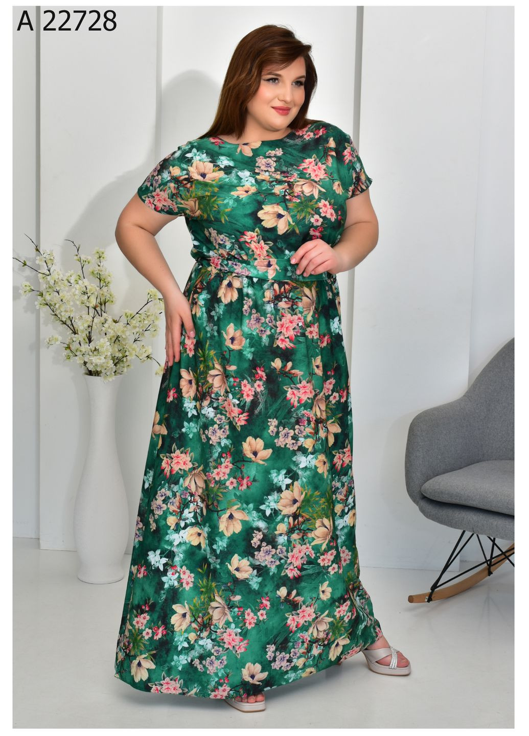 Зеленое повседневный женское летнее платье большого размера SK