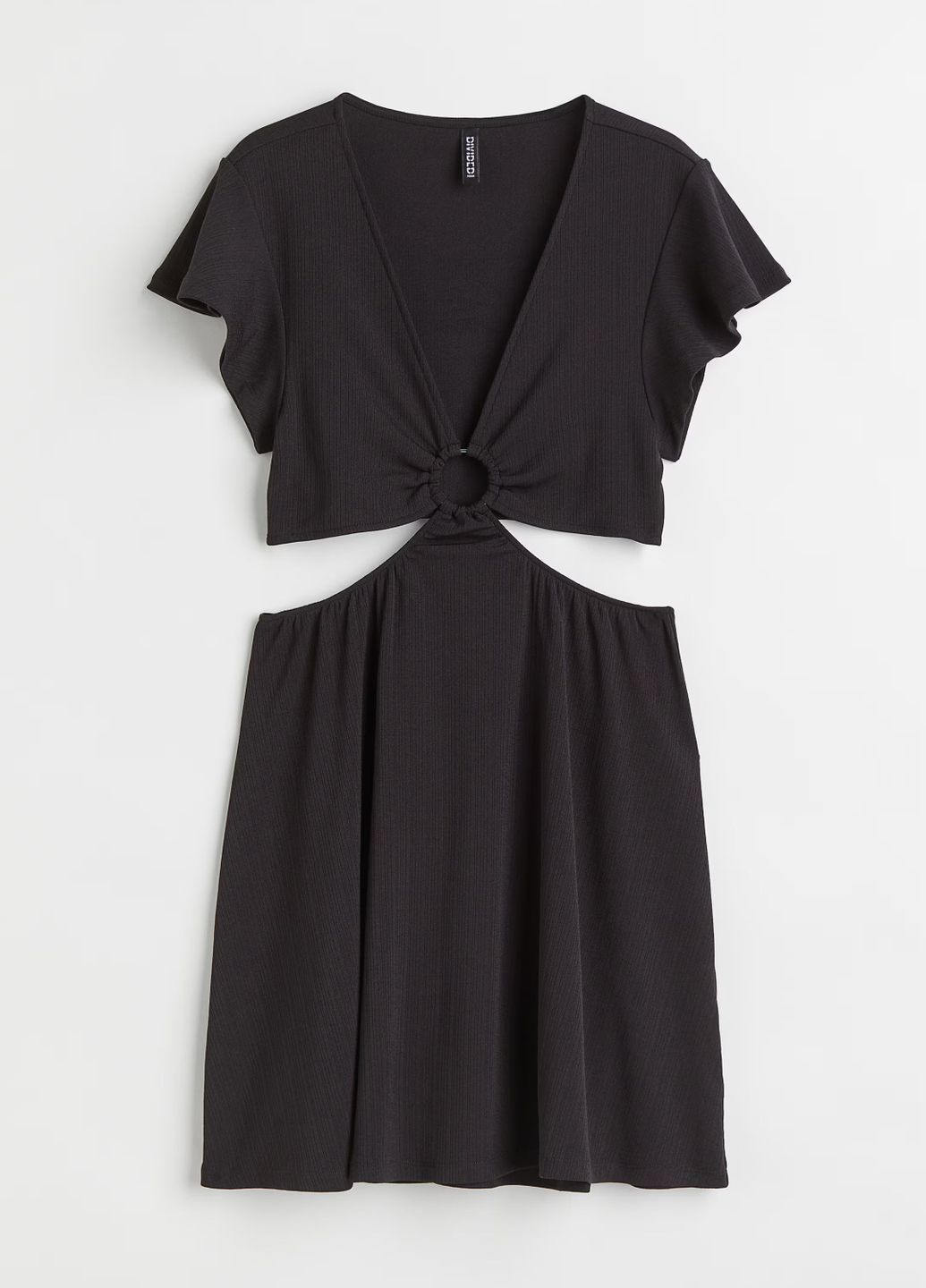 Чорна кежуал сукня у рубчик з вирізом H&M однотонна