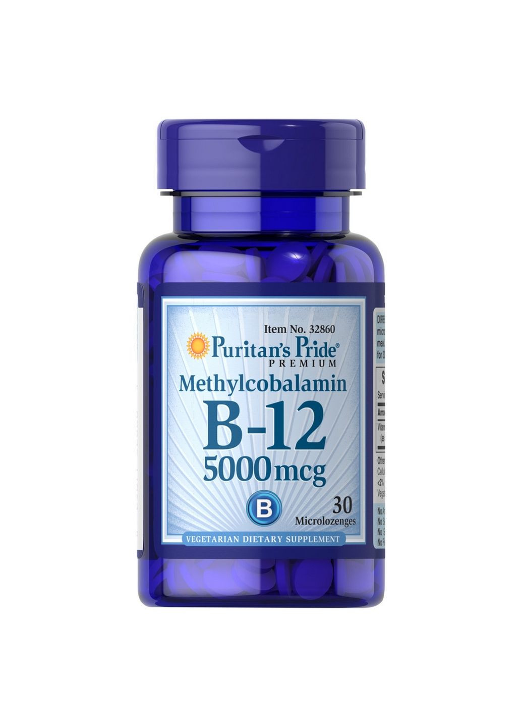 Витамины и минералы Vitamin B-12 (Methylcobalamin) 5000 mcg, 30 микро леденцов Puritans Pride (293338274)