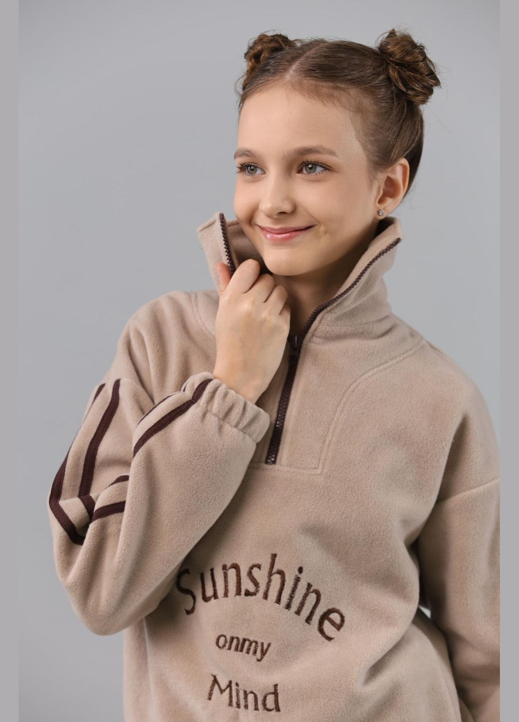 Бежевий демісезонний флісовий костюм з лампасами беж брючний IRmAS оверсайз