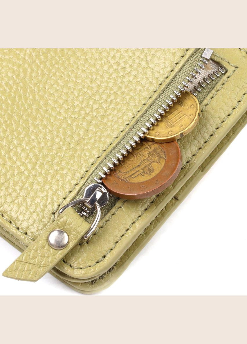 Жіночий гаманець із натуральної шкіри флотар із монетницею 21793 Оливковий Canpellini (306881768)