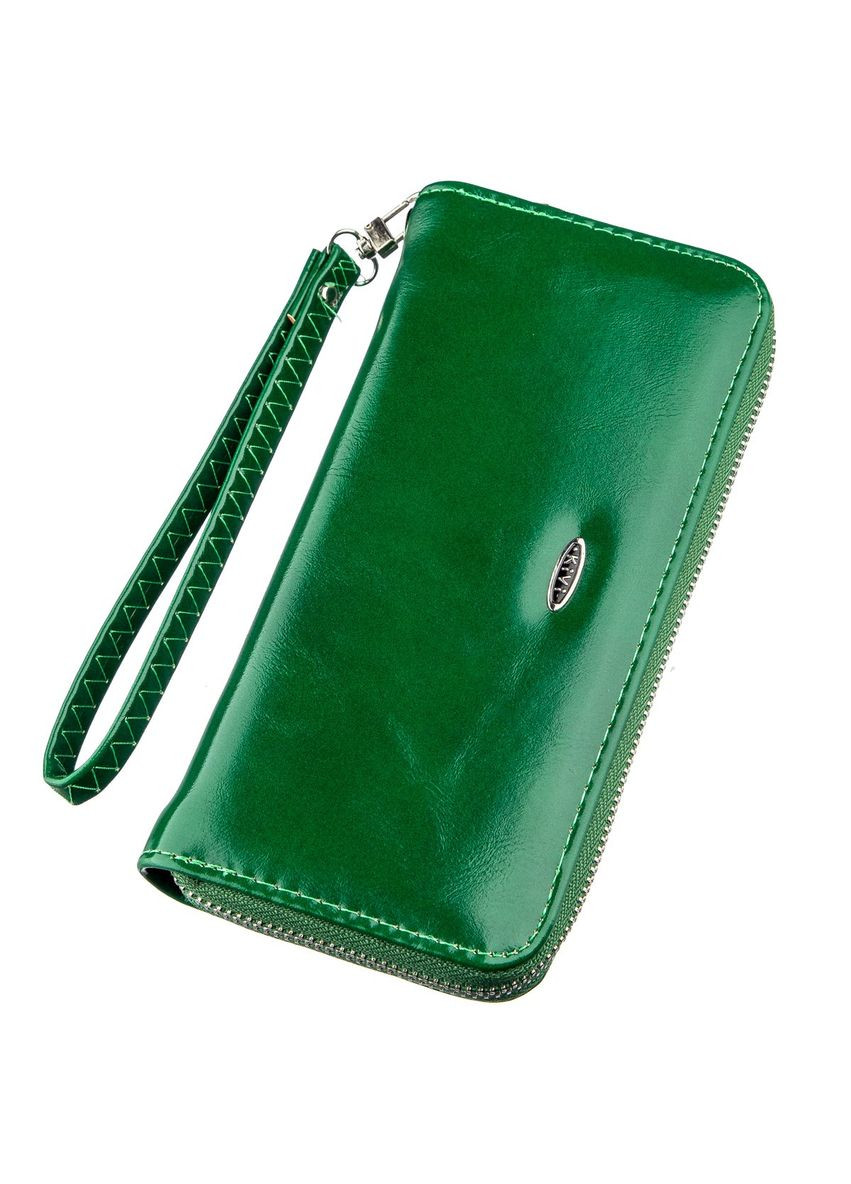 Жіночий гаманець на одну блискавку з екошкіри гладкий з монетницею 19034 Зелений KIVI (306882301)