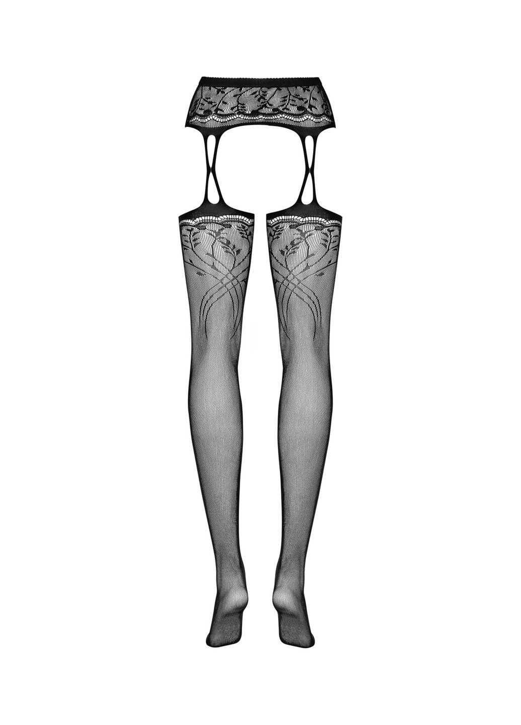 Чулки-стокинги с растительным рисунком Garter stockings S206 черные - CherryLove Obsessive (282958948)