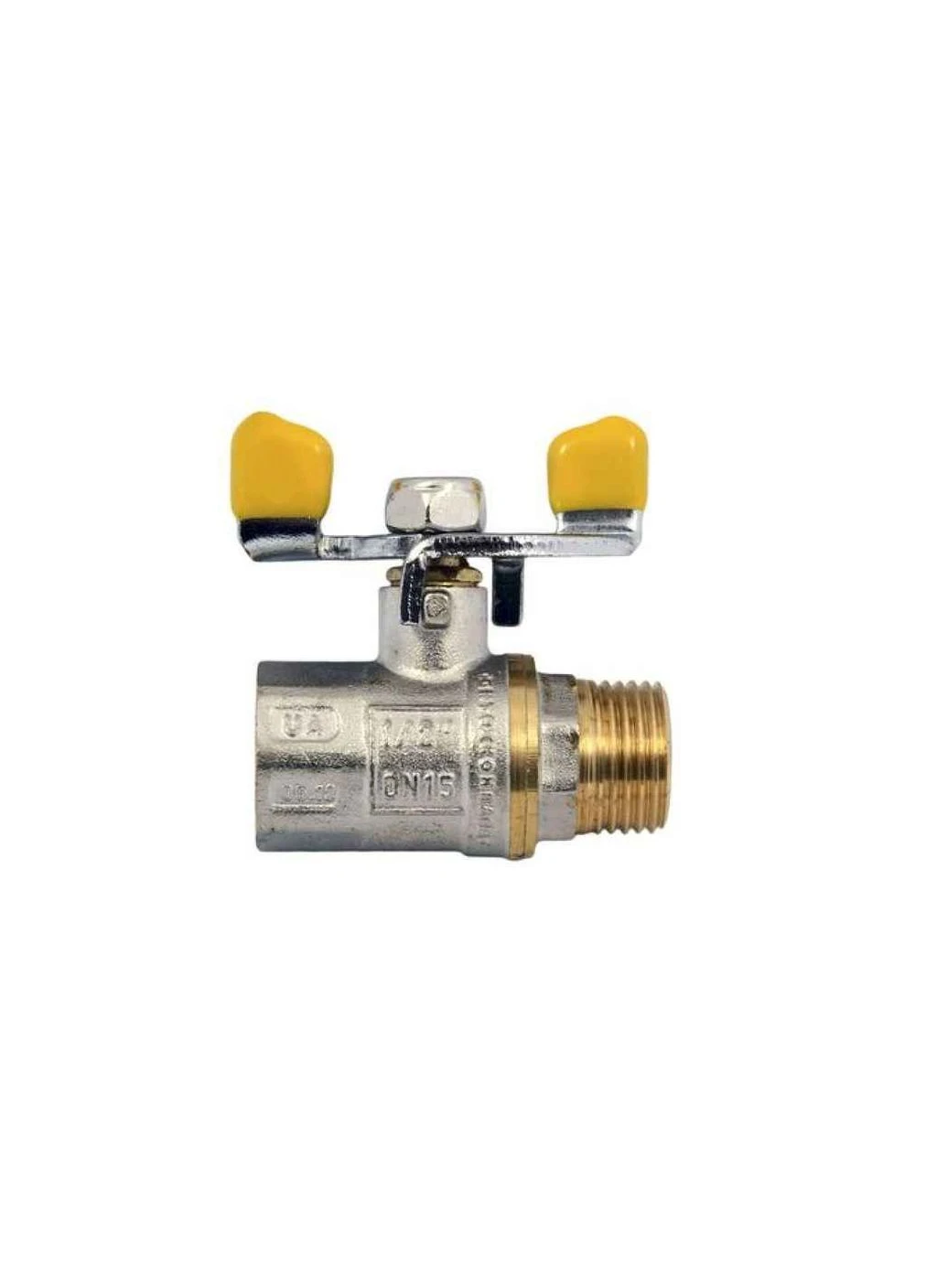 Кран кульовий газ 1/2 ГШМ ГАЗ, WP607-15FMW-Y - FMW ручка метелик жовта ТМ WATERPRO No Brand (388123351)