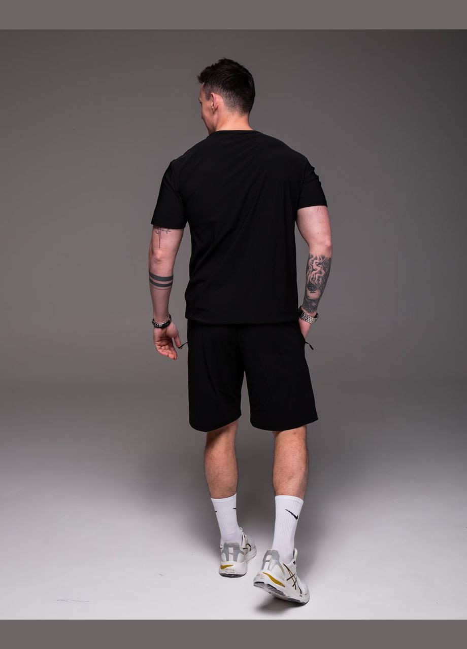 Чорний літній легкий та зручний костюм з шортами та футболкою з шортами Vakko