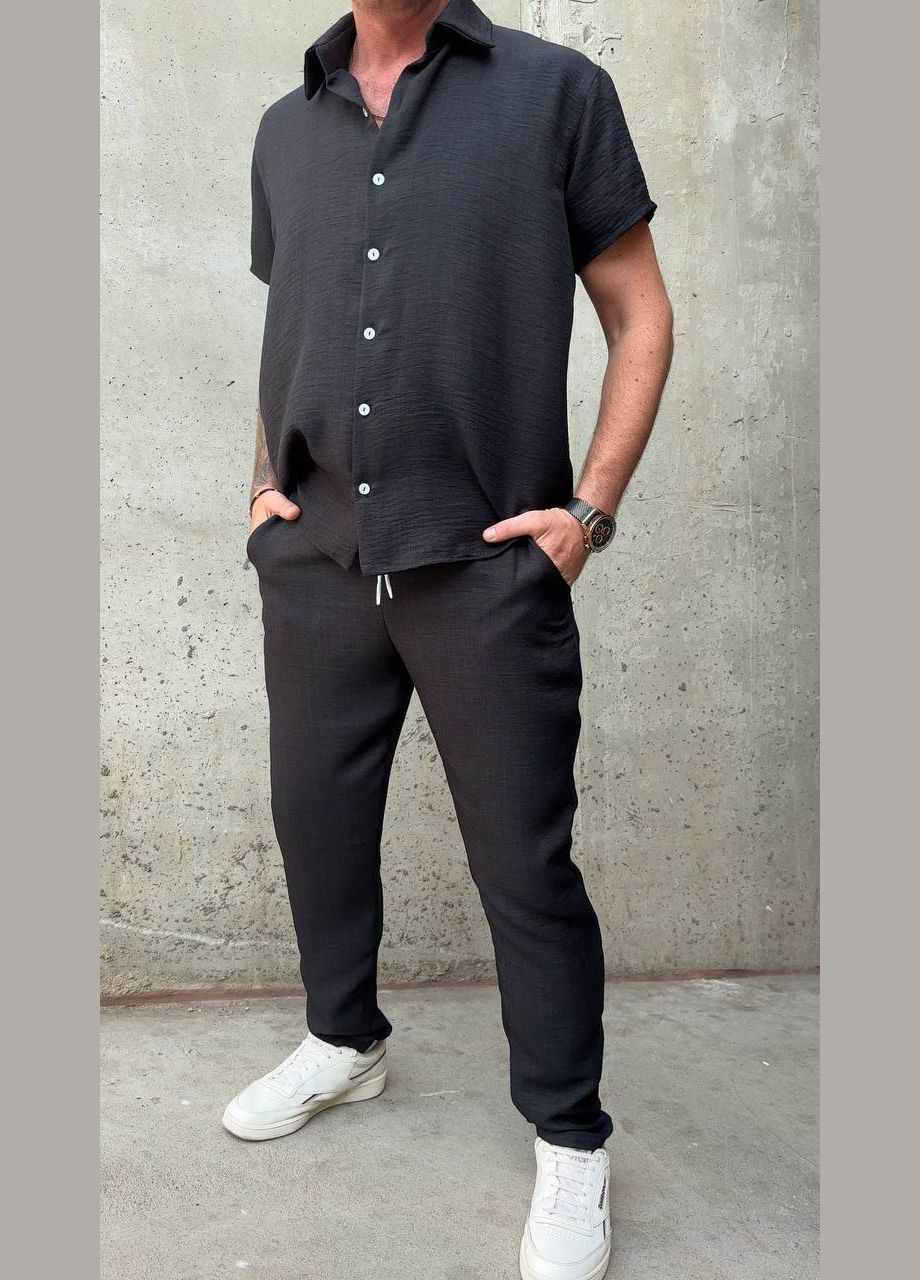 Чорний літній костюм з сорочкою, брючний Україна UMButik