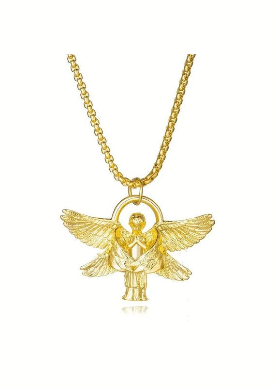 Золотистий кулон-оберіг на ланцюжку Крилатий ангел у ретро стилі з безліччю крил для чоловіків 3.5 см Fashion Jewelry (325220368)