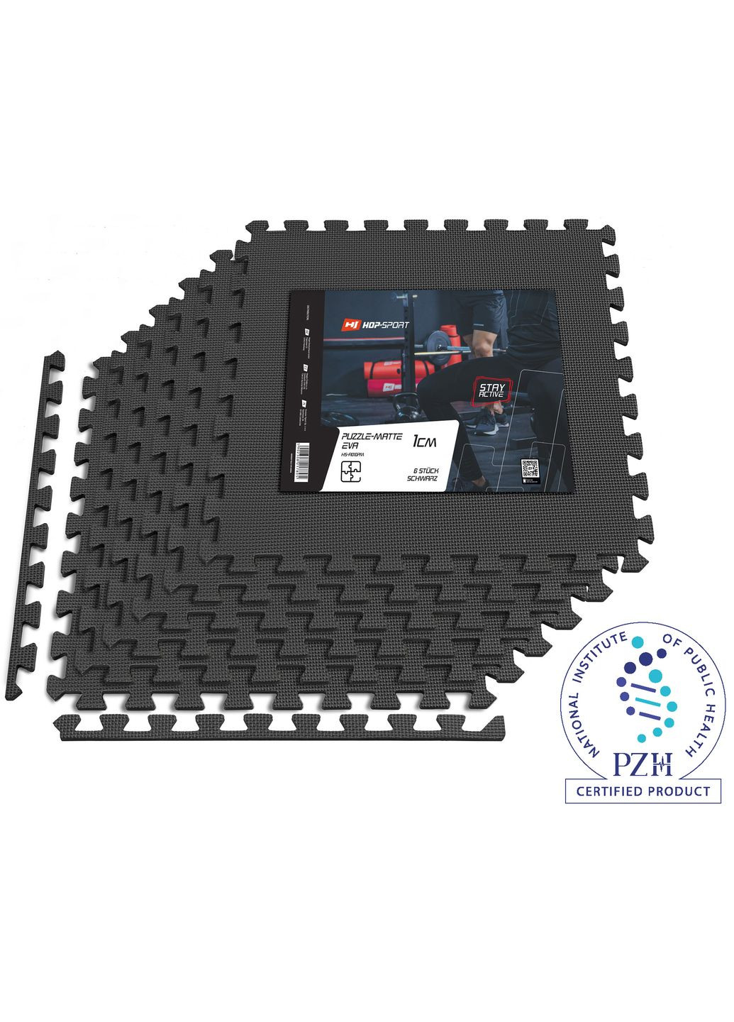 Мат-пазл EVA 1см HS-A010PM - 6 частей черный Hop-Sport (301538752)