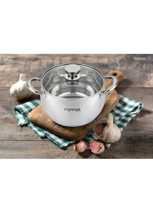 Кастрюля из нержавеющей стали Sesame 22х12,5 см индукцией с стеклянной крышкой 4,7 л No Brand (360977416)