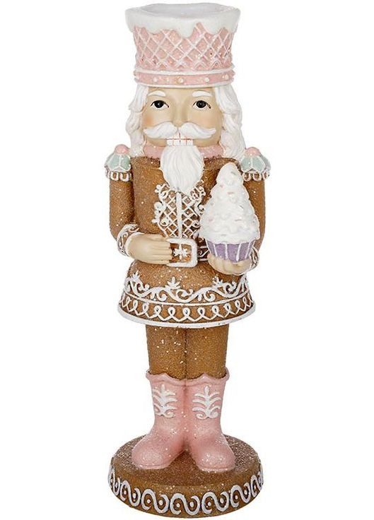 Подсвечник декоративный "Пряничный Щелкунчик" 25см с глиттером, имбирный с розовым. BonaDi (332666208)