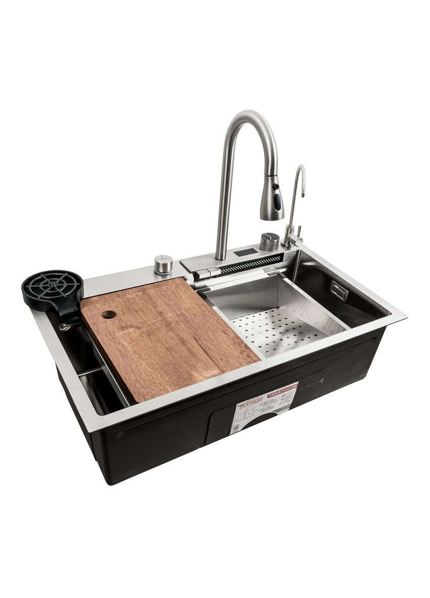 Кухонная мойка 75*45G сатин Handmade "Водопад" полная комплектация Platinum (336937288)