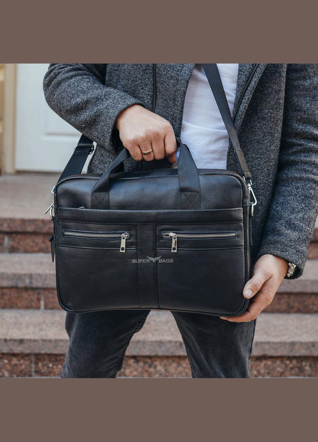 Мужская сумка для ноутбука и документов из натуральной черной кожи с внутренними карманами. Tiding Bag (298568611)