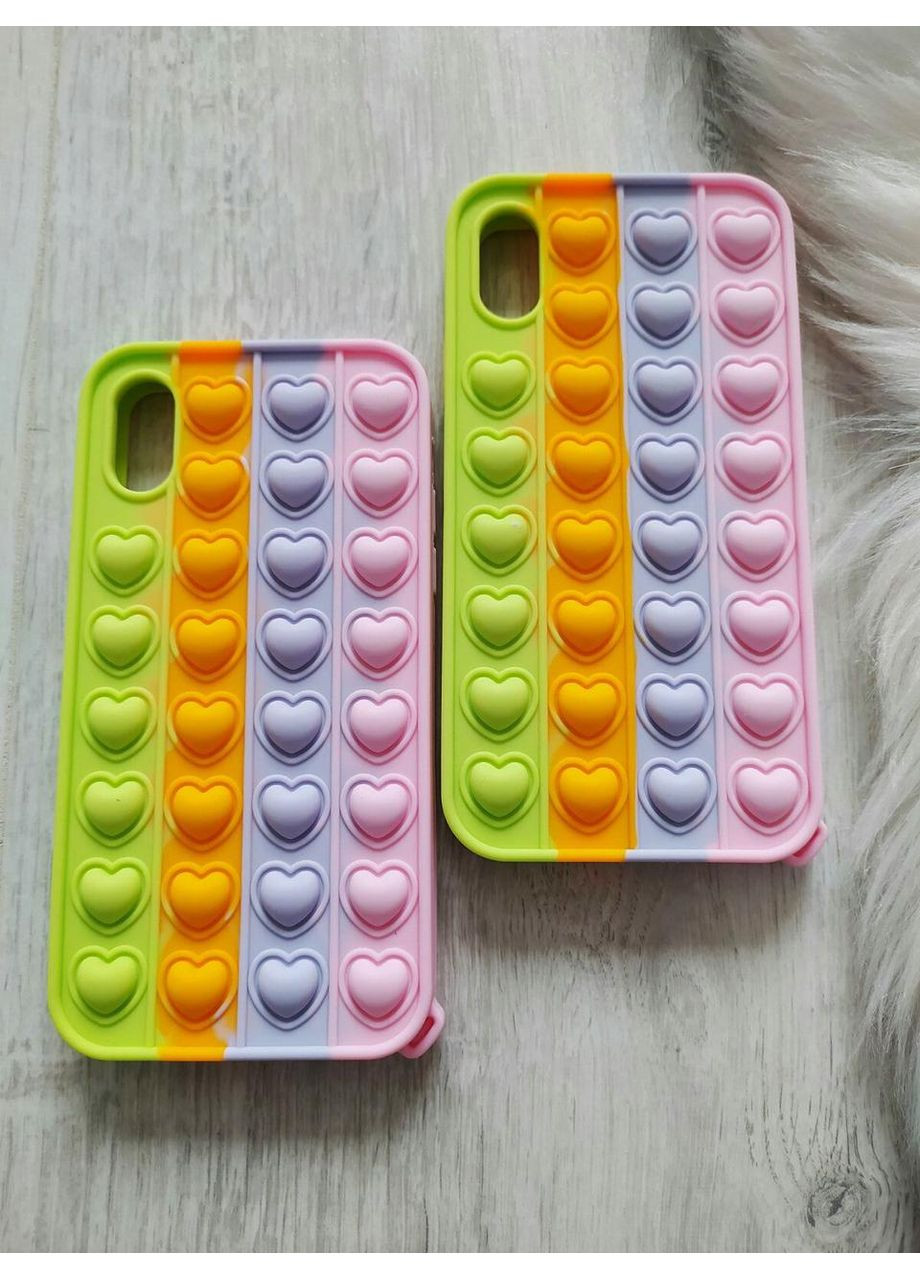 Чохол Pop it для XS MAX антистрес Попіт силіконовий з серцями райдужний No Brand (360896765)