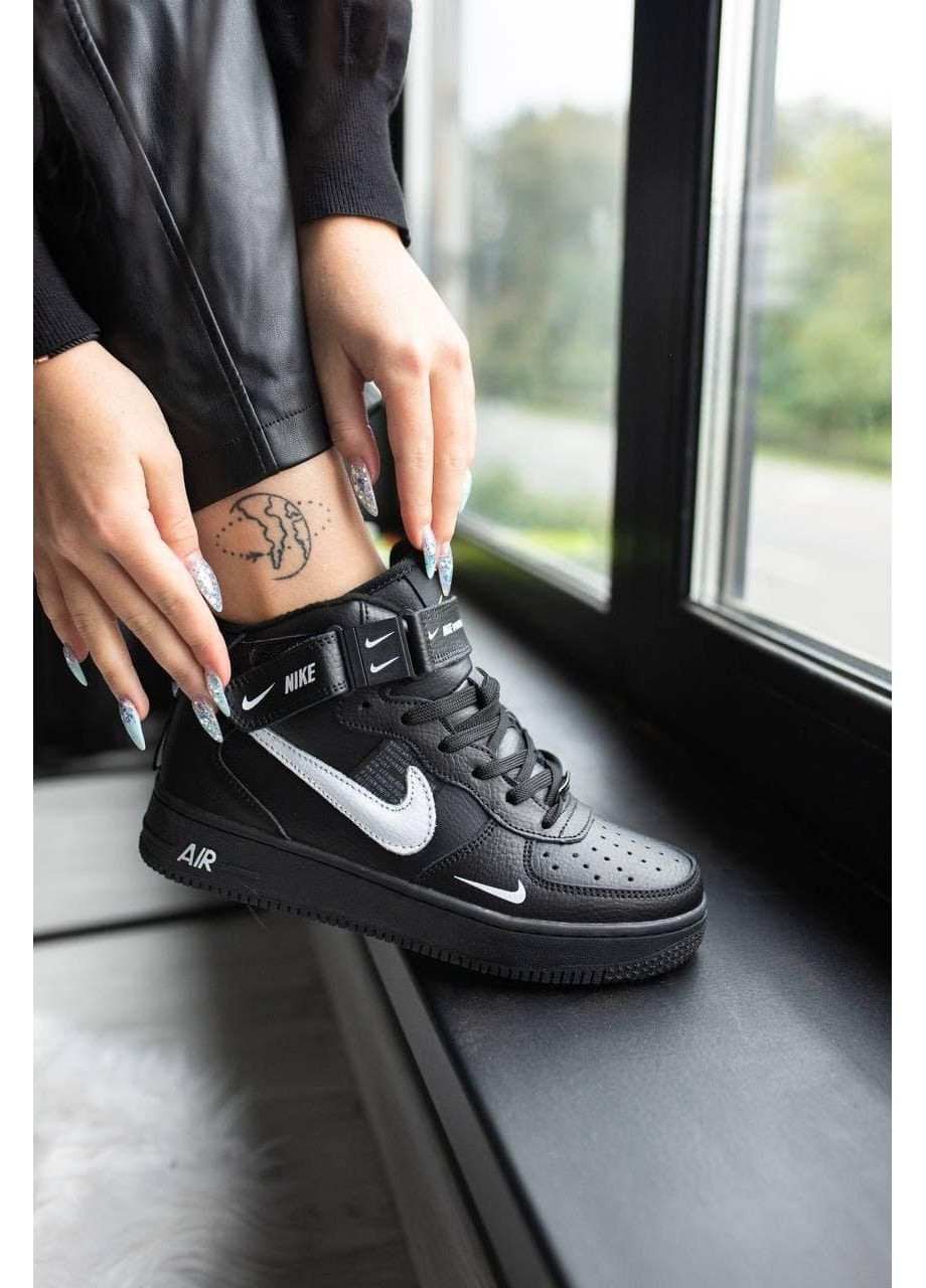 КРОСІВКИ ЖІНОЧІ NIKE AIR FORCE HIGH BLACK НАЙК АІР ФОРС 1 ПРЕМІУМ No Brand чорні демісезони (367171176)