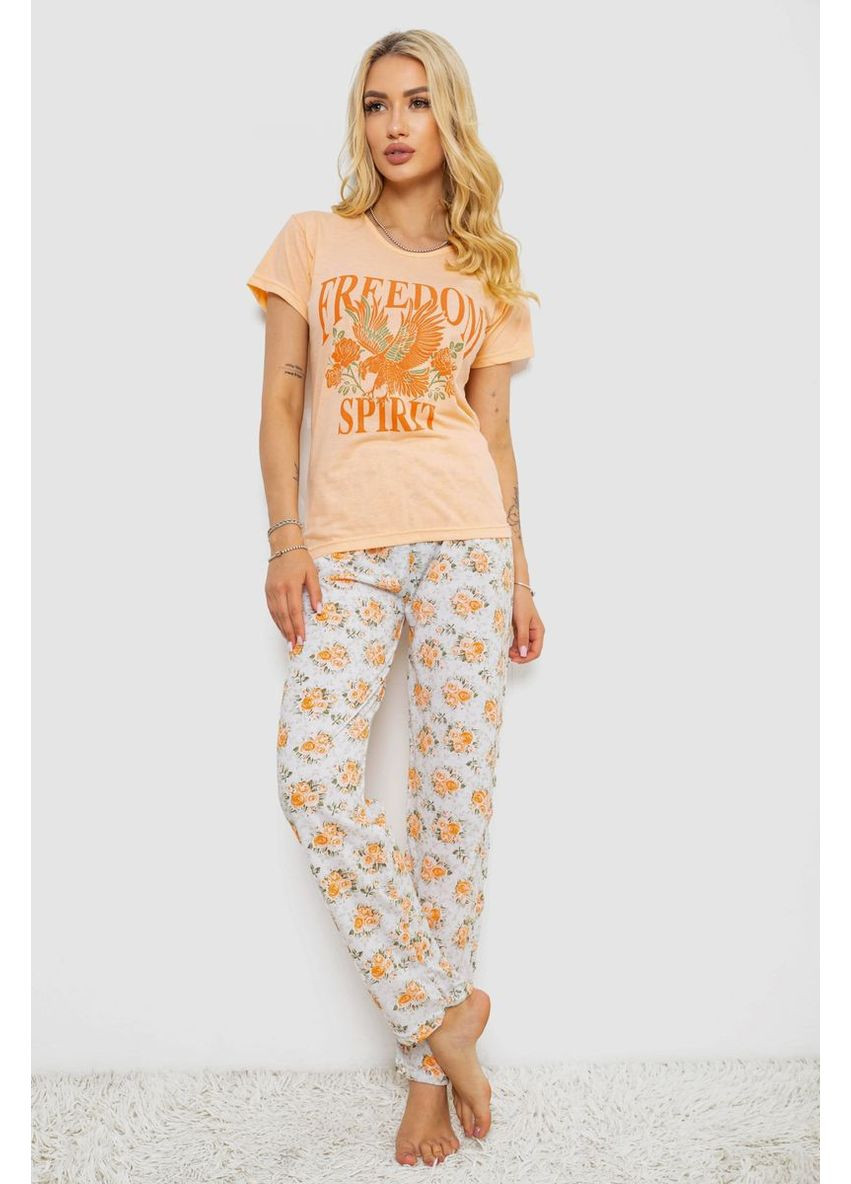 Персиковая всесезон пижама женская с принтом, 243r2526 Ager