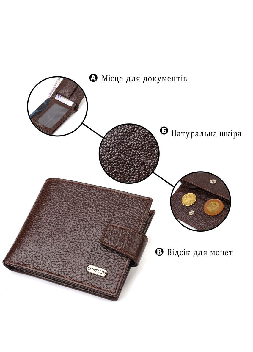 Ідеальне портмоне для чоловіків із натуральної зернистої шкіри 21881 Коричневе Canpellini (331906950)