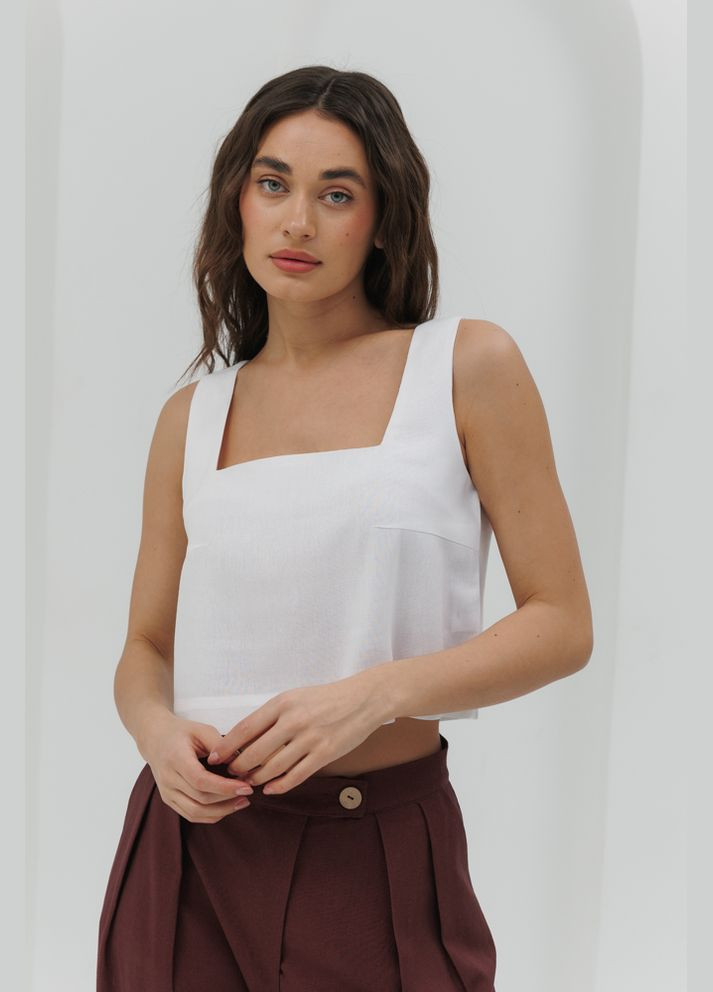 Льняний топ на широких бретелях чорний Arjen — 294907402