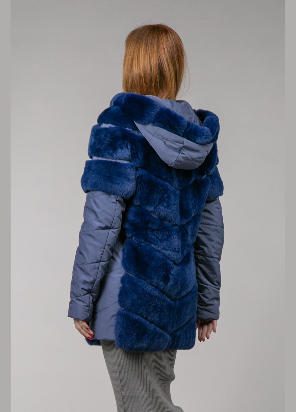 Темно-синяя зимняя куртка-трансформер из меха шиншиллового кролика куртка-трансформер Chicly Furs